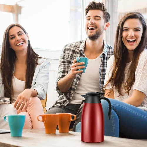 Miniatura 5 de 2 jarras térmicas de café de 51 onzas para mantener el calor aislado al vacío de acero inoxidable al vacío, jarra de café al vacío de doble pared