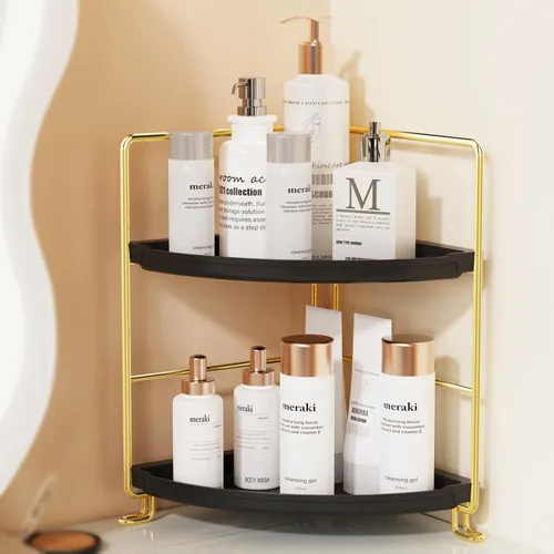 Estante esquinero para especias de 2 niveles, organizador de maquillaje, apilable, soporte para cosméticos, estante de mostrador para baño, cocina,