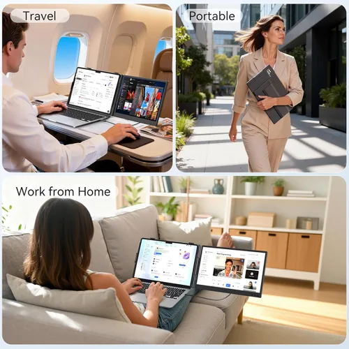 Miniatura 9 de Extensor de pantalla dual para laptop de 14 pulgadas, monitor portátil ultrafino, FHD 1080P USB-C/HDMI Plug & Play, pantalla de viaje ligera