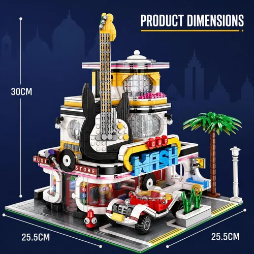 Miniatura 4 de General Jim's Tienda de música y lavado de autos Street View Modular City Building Block Set, 2,168 piezas con kit de luz Juguetes y ladrillos GJ