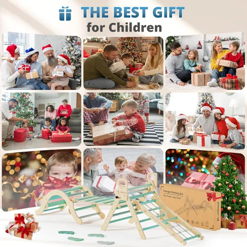 Miniatura 9 de BlueWood Juego de triángulo Pikler 10 en 1, juguetes de escalada para niños pequeños en interiores, escalador Montessori, gimnasios de la jungla