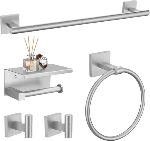 Miniatura 14 de TURS Juego de 5 Piezas de Accesorios de Ferretería de Baño de Níquel Cepillado, Juego de Barras para Toallas de Baño de Acero Inoxidable SUS304, Kit