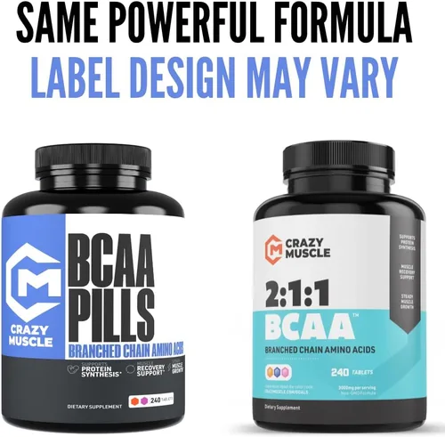 Miniatura 6 de Crazy Muscle Píldoras BCAA de 3000 mg (suministro de 2 meses) con la proporción óptima de 2:1:1 de aminoácidos de cadena ramificada