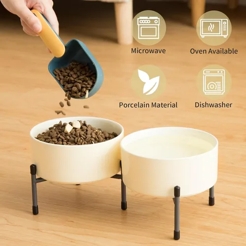 Miniatura 5 de Tazón de cerámica de 32 onzas para perros y gatos con soporte de metal elevado, plato de cerámica para mascotas de 6 pulgadas para alimentos y agua