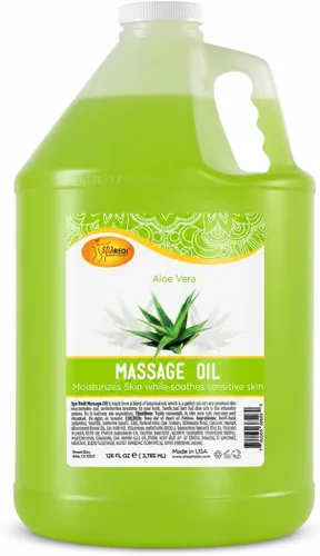 SPA REDI Aceite de masaje profesional de aloe vera – 5 mezcla botánica con almendras, aguacate, girasol y vitamina E | No graso, de rápida absorción