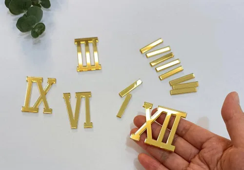 Miniatura 3 de Yuxuanish Números romanos acrílicos dorados brillantes, números (1.6 in) y guiones (1.2 in) para reloj de pared de resina epoxi, repuesto