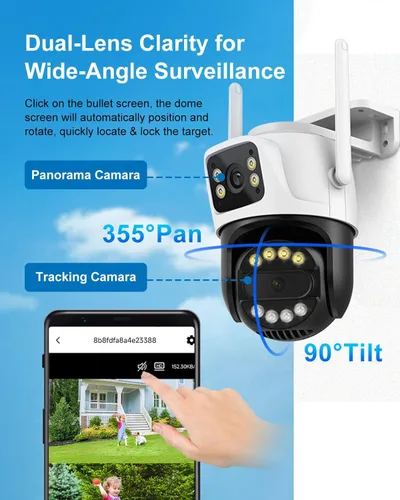 Miniatura 2 de Cámara de seguridad para exteriores de doble lente WiFi de 6 MP para exteriores, cámara de vigilancia doméstica, inalámbrica de 2.4 GHz, PTZ