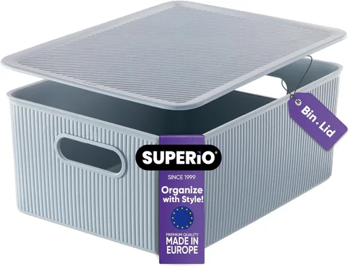 Miniatura 5 de Superio Colección acanalada - Cestas organizadoras decorativas de plástico para almacenamiento en casa, cajas contenedoras azules para organizar