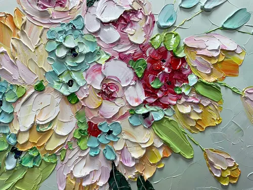 Miniatura 4 de AZAVY Arte, 24 x 48 pulgadas, moderno ramo de flores texturizadas pintadas a mano, arte de pared, pinturas al óleo florales sobre lienzo, naturaleza
