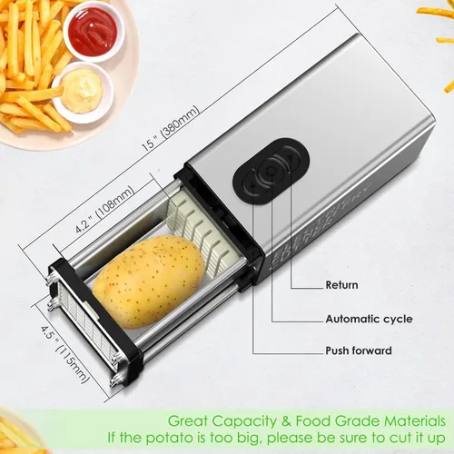 Miniatura 5 de YOTAN Cortador Eléctrico para Papas Fritas, Cortador de Papas Fritas de Acero Inoxidable con Cuchilla de 1/2 y 3/8 Pulgadas, Cortador Eléctrico