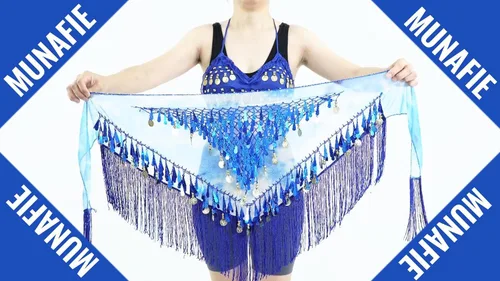 Miniatura 9 de MUNAFIE Belly Dance Hip Scarf with Tassels Sequins, Triangle Coins Wrap Skirt Music Festival Clothing Skirt