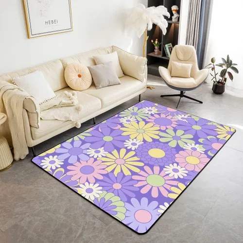 Miniatura 39 de Erosebridal Alfombra de área con tema Groovy de los 70 para sala de estar y dormitorio, alfombra retro con símbolo de paz antideslizante, alfombra