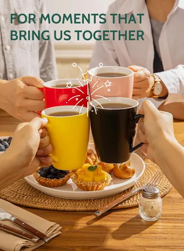 Miniatura 5 de Sweese - Tazas de porcelana para café de 16 onzas (hasta el borde) para café, café con leche, té, cacao, juego de 4, rojo