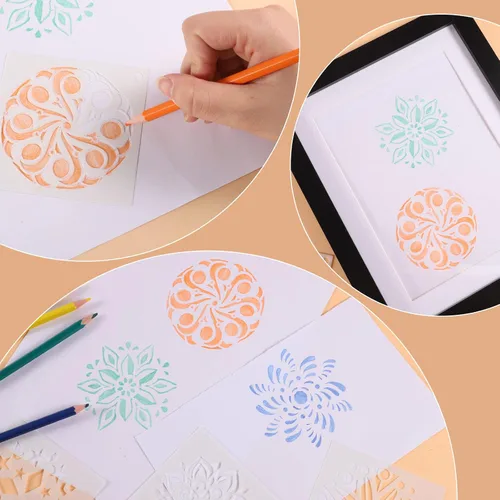 Miniatura 3 de Paquete de 56 plantillas (3.6 x 3.6 pulgadas) para pintar, plantillas reutilizables de pintura de puntos de mandala para bricolaje murales de rock