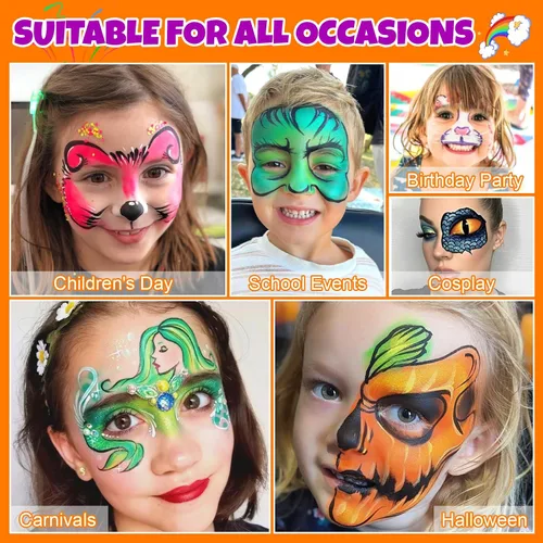 Miniatura 3 de Kit de pintura facial de 54 colores para niños, kit de maquillaje de pintura facial no tóxica con plantilla, libro guía, kit de maquillaje