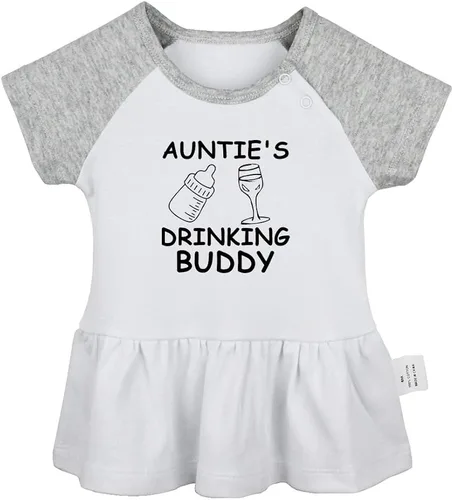 Miniatura 4 de 2PCS, Auntie's Drinking Buddy & If Mom Says No My Aunt Will Say Yes Funny Dresses Infant Baby Girls Princess Dress Ruffle