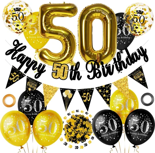 Miniatura 14 de Decoraciones de fiesta de cumpleaños número 16 para hombres y mujeres, negro y dorado, cartel de feliz cumpleaños negro y dorado, globos de feliz