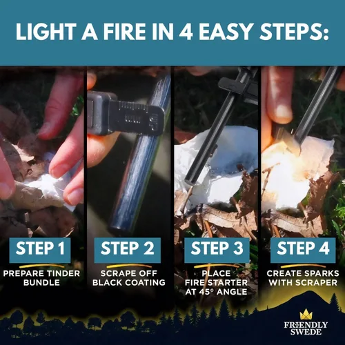 Miniatura 6 de The Friendly Swede Herramienta Encendedor de Fuego XL Ferro Rod — Herramienta de Supervivencia Encendedor de Fuego de Pedernal y Acero con Varilla