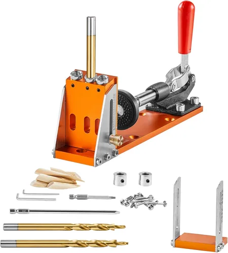 VEVOR Kit de plantilla de agujero de bolsillo, fácil de usar para proyectos de madera, viene con taladros escalonados, collares de tope, llaves