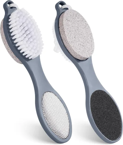 2 piezas cepillo 4 en 1 para pies para uso en la ducha con piedra pómez, raspador de pies y papel de lija, cepillo exfoliante para pies, removedor