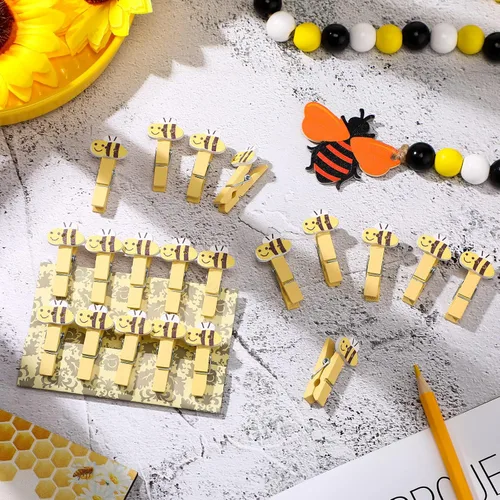 Miniatura 5 de Unittype 51 Piezas No Digas Bebé Juego de Baby Shower Regalos Incluye Letrero de Baby Shower Tema Abeja y 50 Mini Pinzas de Ropa de Abeja para Niños