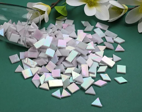 Miniatura 4 de Lanyani Azulejos de mosaico de vidrio iridiscente para manualidades artísticas, 200 piezas, 4 formas mezcladas, Perla