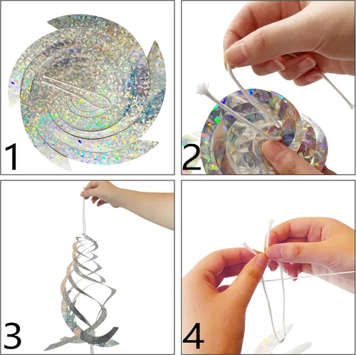 Miniatura 7 de Sfcddtlg 4 reflectores en espiral repelentes de pájaros, 15.8 pulgadas, dispositivo de disuasión de pájaros reflectantes para colgar pájaros