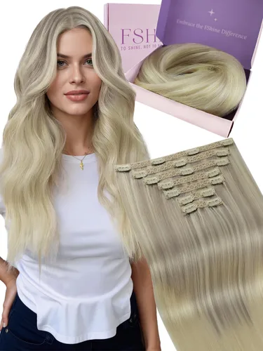 Miniatura 12 de Fshine Extensiones de cabello con broches, 22 pulgadas, 7 unidades, color marrón oscuro, doble trama, extensiones de cabello humano real con clip