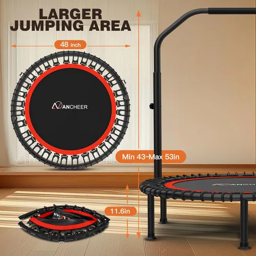 Miniatura 8 de ANCHEER Trampolín Reboteador Plegable de 48" para Adultos/Niños con Bandas de Resistencia y Cuerdas Elásticas, Mini Trampolín Interior y Exterior