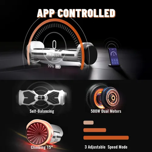 Miniatura 5 de SIMATE Patinete, ruedas LED coloridas iluminadas, altavoces Bluetooth y APP, motores duales de 250W, velocidad máxima de 8.5 mph y alcance máximo