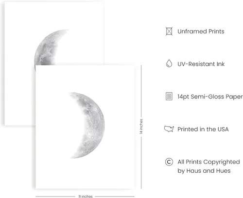 Miniatura 2 de HAUS AND HUES Arte de pared de fases lunares para dormitorio, juego de 3 impresiones de fases lunares, arte de etapas de la luna, decoración de 3