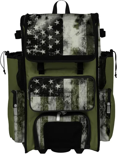 Miniatura 6 de Boombah Rolling Superpack Baseball/Softball Gear Bag - Telescopic Handle - Holds 4 Bats - Wheeled Version - USA Old Glory Black Ops