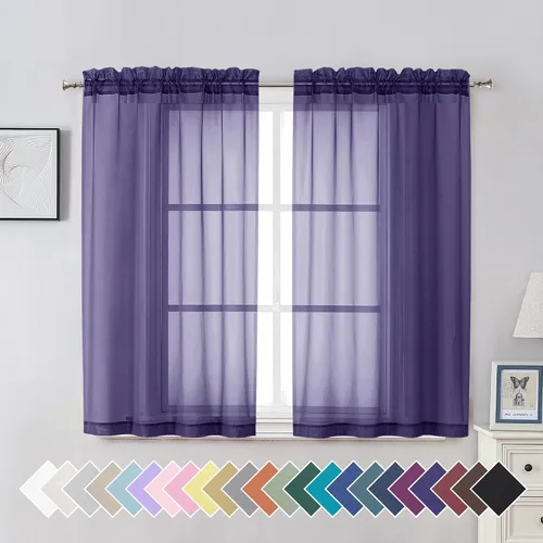 Miniatura 56 de Aiyufeng 2 paneles de cenefa transparente negra de 14 pulgadas de largo, cortinas cortas negras transparentes para dormitorio, cortinas de cocina