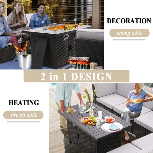 Miniatura 3 de Mesa para fogata de propano, 46 pulgadas, con certificación ETL de 55,000 BTU, mesa de gas para exteriores con protector de viento de vidrio y rocas