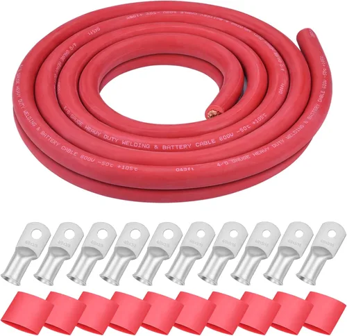 Miniatura 24 de Cable de Soldadura Calibre 1/0, iGreely 1/0 AWG Cables de Soldadura de Batería de Cobre Puro para Generador Solar Automático, 5 piezas de 5/16" y 5