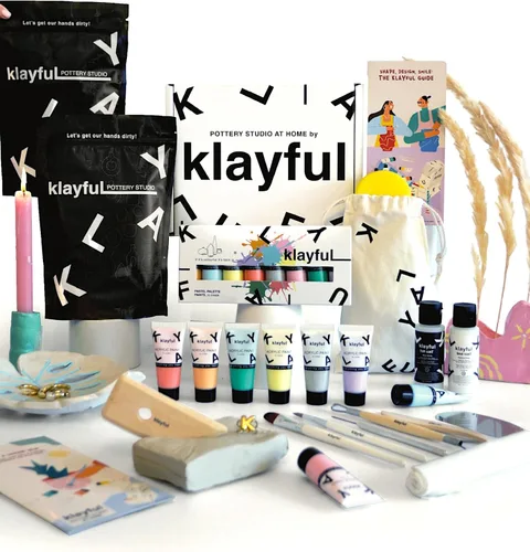 KLAYFUL Kit de cerámica para adultos - Juego de cerámica de arcilla seca al aire de 6.6 lbs con herramientas, pinturas y pinceles - Kit de
