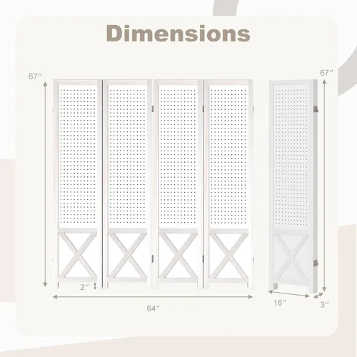 Miniatura 7 de Giantex Divisor de ambientes de 4 paneles, pantalla de privacidad plegable de 5.6 pies con almacenamiento de tablero de clavijas, marco de madera