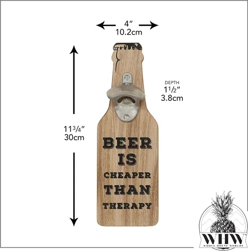 Miniatura 3 de Americana Beer Is Cheap Than Therapy, placa de pared para abrebotellas, estilo silo, madera de panel plano, metal, 11 3/4 pulgadas de alto, colgador