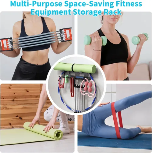 Miniatura 2 de KHAMAL Multi-Purpose Gym Equipment Storage Rack for Resistance Bands - Gym Wall Storage for Exercise Bands, Yoga mat, Jump Ropes, Weight Belts, Negro
