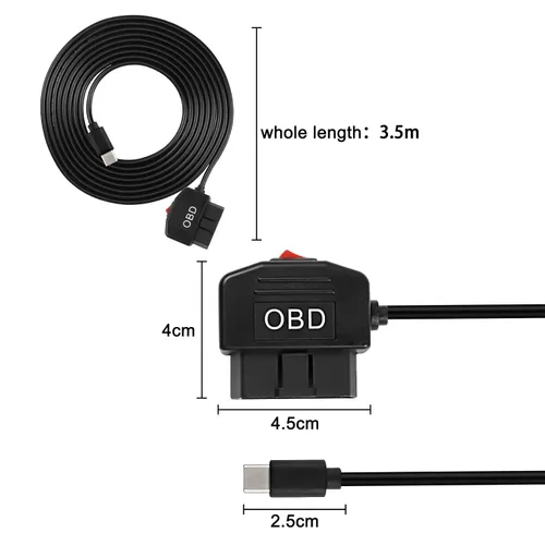 Miniatura 2 de XMSJSIY Cable de alimentación OBD para cámara de tablero tipo C OBD2 adaptador de cable de alimentación Cable de carga de cable duro con conector