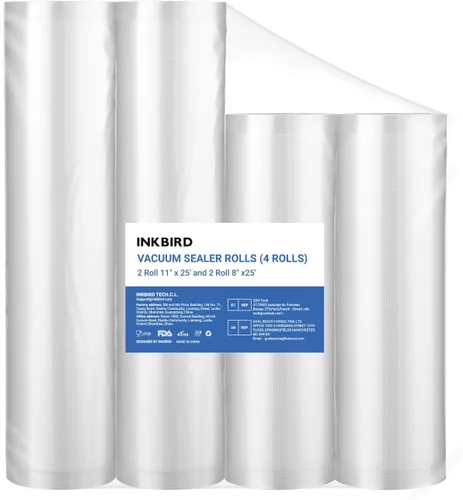 INKBIRD 4 rollos de bolsas selladoras al vacío, 2 rollos de 11 pulgadas x 25 pies y 2 rollos de 8 x 25 pies, 2 rollos de sellado al vacío para