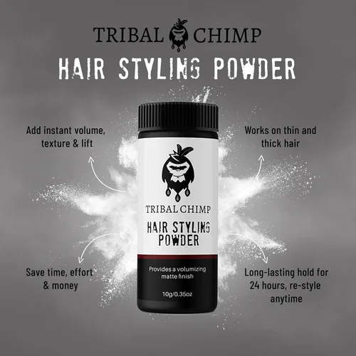 Miniatura 2 de Tribal Chimp Polvo para peinar el cabello, fijación invisible todo el día y polvo texturizante de volumen para hombres y mujeres, polvo para peinar