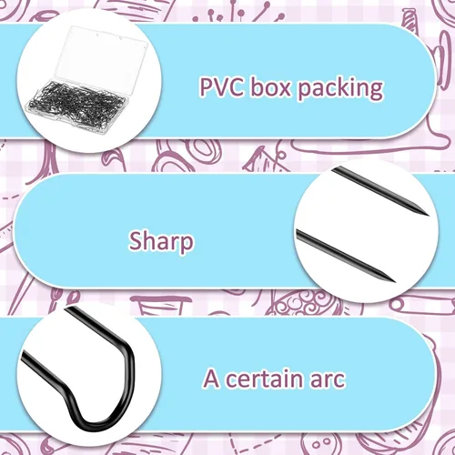 Miniatura 4 de MTLEE 200 horquillas para acolchar, costura, doble costura, bloqueo de acero inoxidable, pasadores en U para manualidades, costura, joyería, Negro