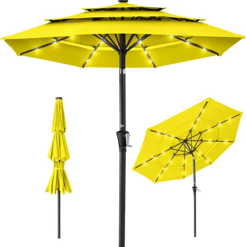 Miniatura 12 de Best Choice Products - Sombrilla solar de 10 pies de 3 niveles para patio, sombrilla de sol para exteriores, mercado, patio trasero, terraza, junto