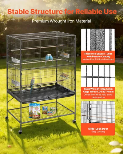 Miniatura 3 de VEVOR Jaula para pájaros, 36.6 x 22.8 x 59.5 pulgadas, parte superior plana, jaula de hierro forjado para pájaros con perchas, bandeja deslizante