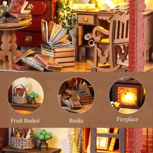 Miniatura 2 de Kits de manualidades para rincón de lectura DIY Booknook - Creatividad 3D, rompecabezas de madera con luces LED, decoración para estanterías - Kit