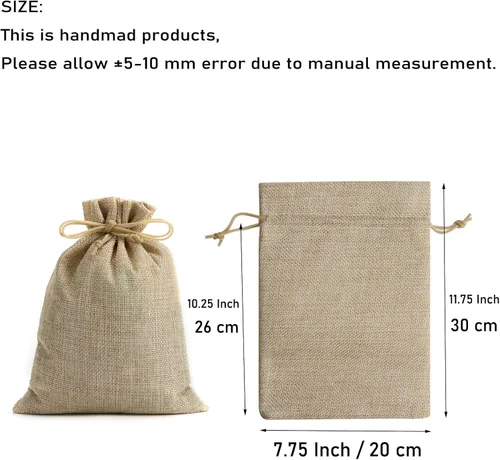 Miniatura 2 de Tendwarm 20 bolsas de regalo de arpillera de 7.8 x 11.8 pulgadas con cordón, bolsa de joyería de lino para recuerdos de fiesta de boda