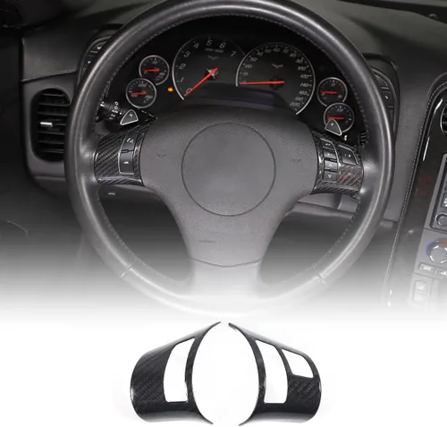 Adhesivos de botón de volante de automóvil de fibra de carbono suave para Chevrolet Corvette C6 2005-2013 (100% fibra de carbono real, negro)