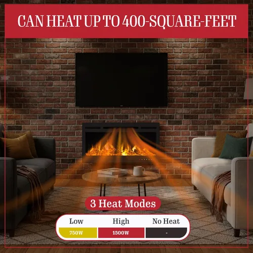 Miniatura 6 de Northwest Chimenea eléctrica montada en la pared de 36 pulgadas, calentador empotrado con ventilación frontal, control remoto, llamas LED y soportes