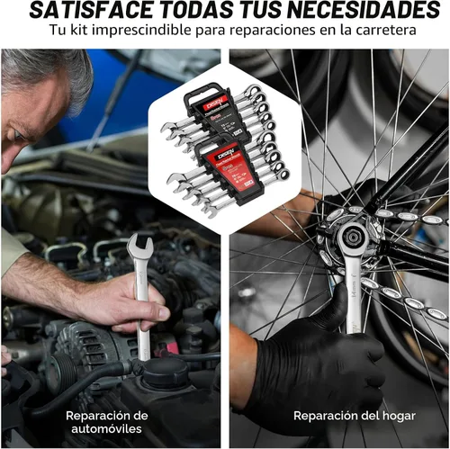 Miniatura 3 de DISEN Juego de 10 llaves de trinquete SAE y métricas con organizador de estante, acero CR-v premium, 12 puntos, 72 dientes, extremo de caja